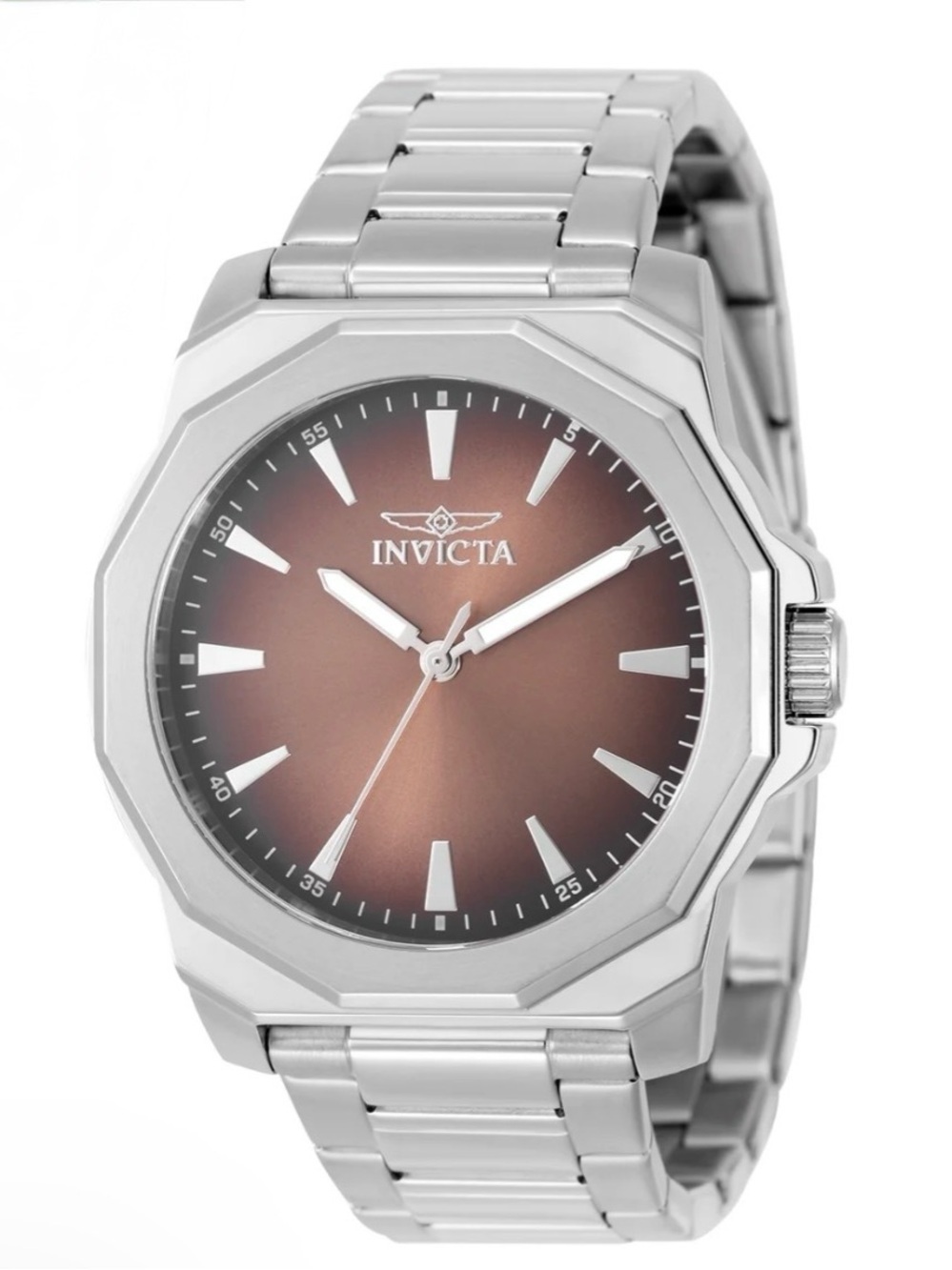 Invicta Silver Stainless Steel Watch with Brown Gradient Dial